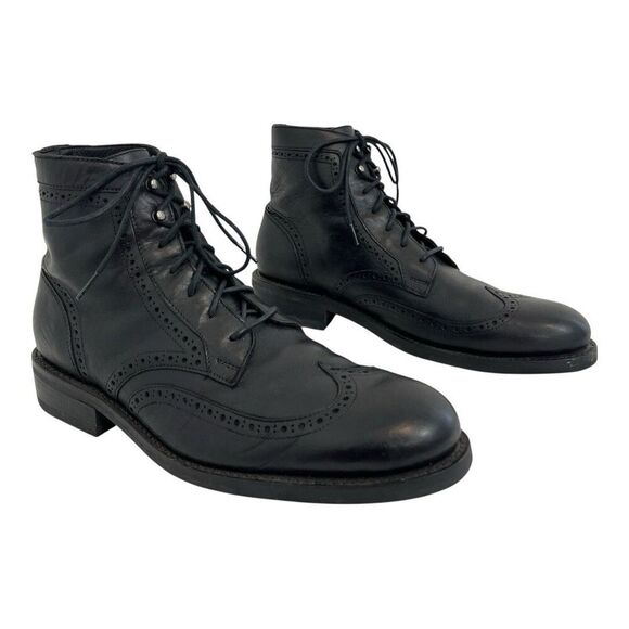 Wolverine BLVD Wingtip Boots Black Leather Brogue Size 11 Made in Mexico - Picture 1 of 9